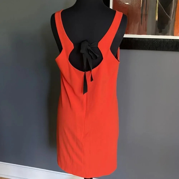 Camaieu muted orange crepe halter midi w/ black ribbon tie open back. Size 8. - Picture 2 of 5